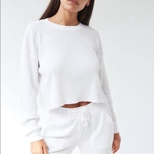 Aritzia Tna Alamo Thermal Long Sleeve Waffle Top White